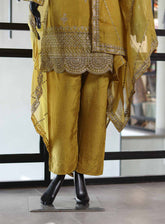 Paisley Khombi Embroidered Raw Silk Suits Stitched 3 Piece - KB25FP 174 GOLDEN